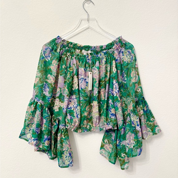 New VICI Olivaceous Floral Bell Sleeve Off Shoulder Top Small - Picture 2 of 2